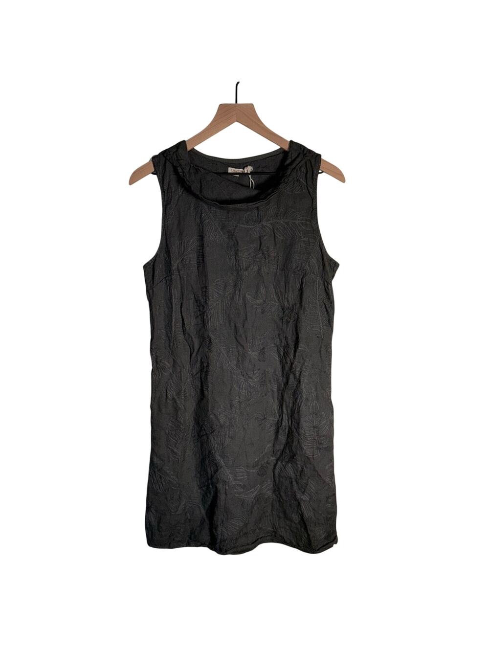 LINA TOMEI linen lagenlook cowl neck sheath designer long line mini dress L